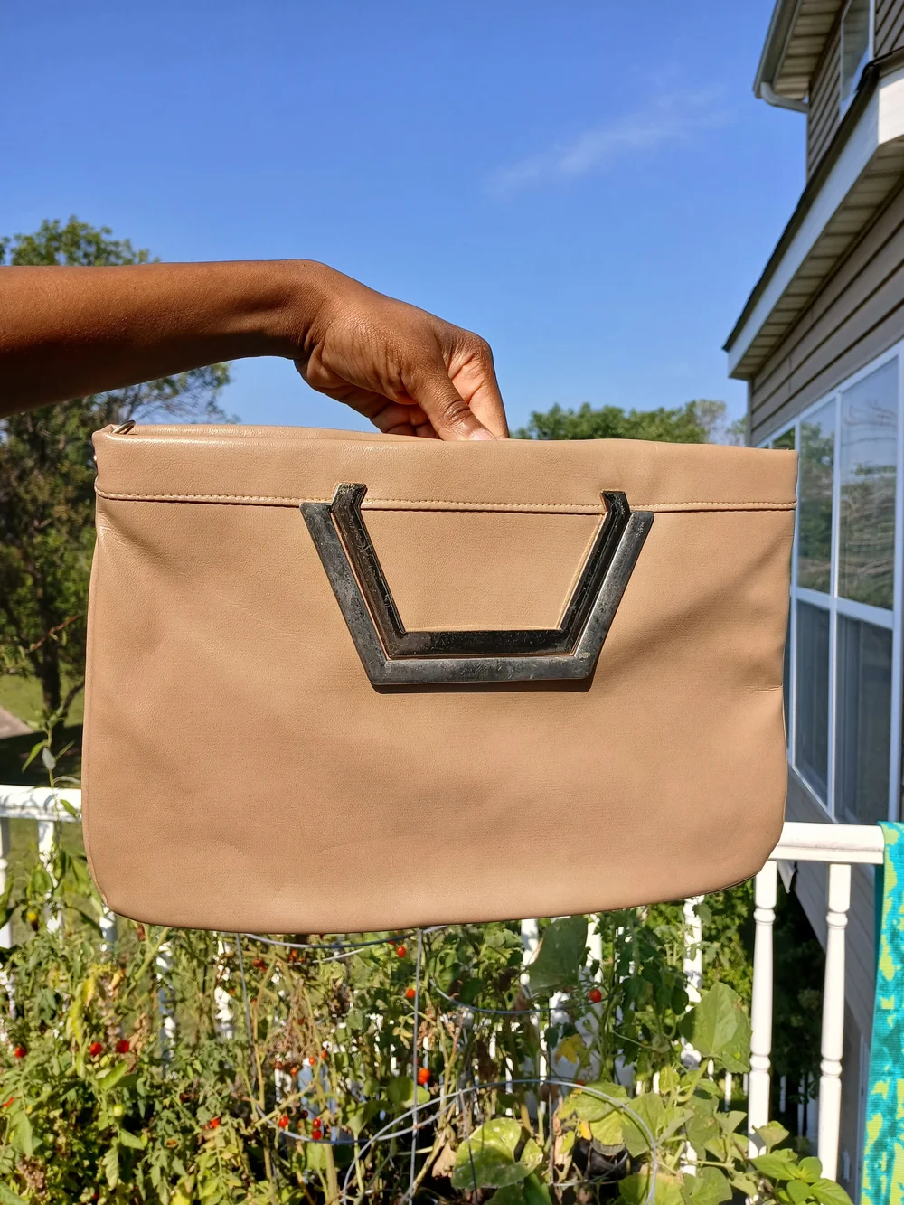 Vtg Buttery Soft Clutch/ Shoulder Bag In Tan